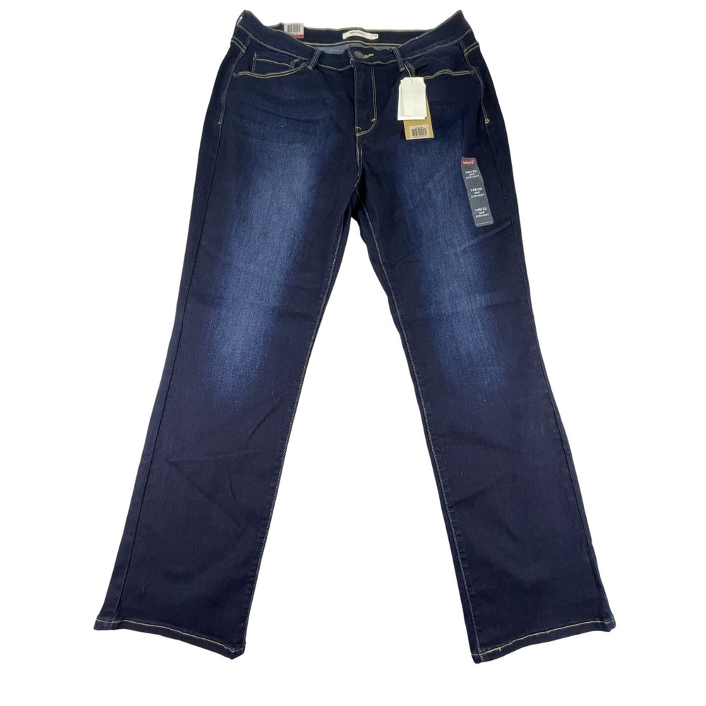 Levi's Jeans Women 14S Blue 505 Straight Mid Rise Dark Wash Stretch Denim NWT - Picture 2 of 11